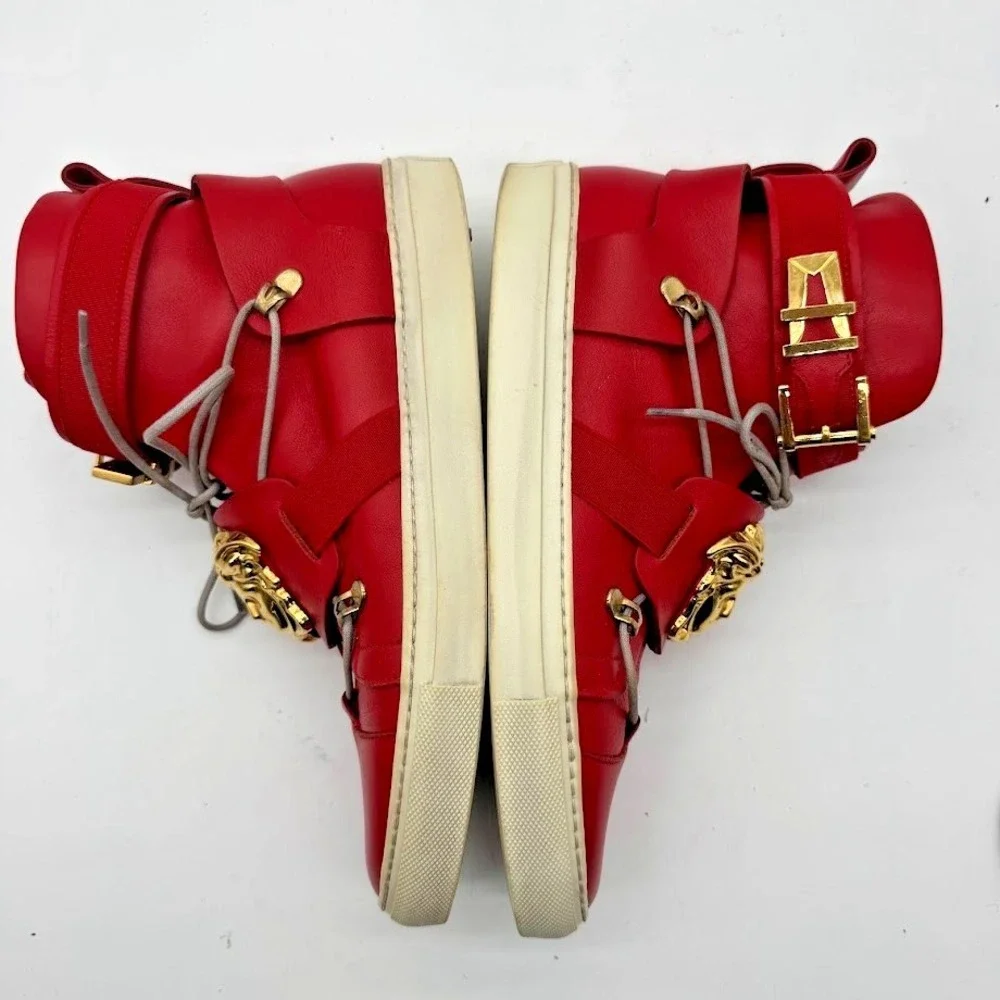 Versace Medusa Red High Top Sneakers IT 39 US 8 Leather Gold Buckle Luxury